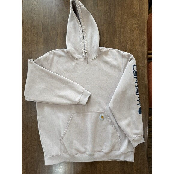 Carhartt Hoodie 2XL Loose Fit Mink Sweatshirt Logo Sleeve Workwear Streetwear - Picture 4 of 10